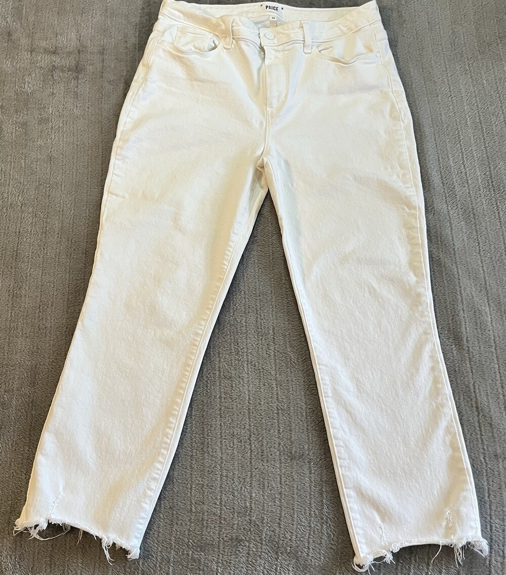 PAIGE Cindy Crop Jeans Size 32 White Raw Hem Cotton